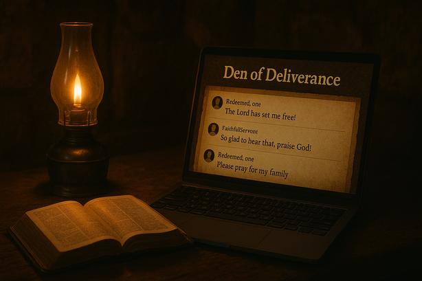 Vintage chatroom login panel with lantern and cross